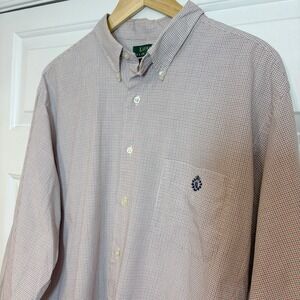 Ralph Lauren Mens 18 34/35 Dress Shirt Red Blue Check Tattersall Crest Logo XXL